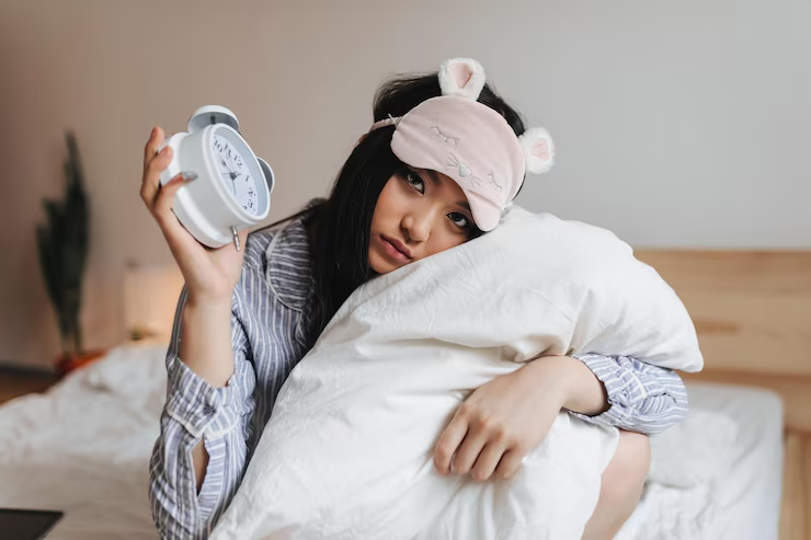 a girl with bear ears and a pillow
