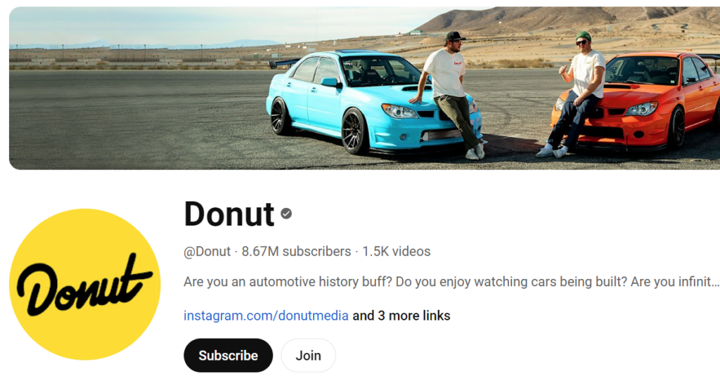 Donut media youtube homepage picture with blue car and orange car