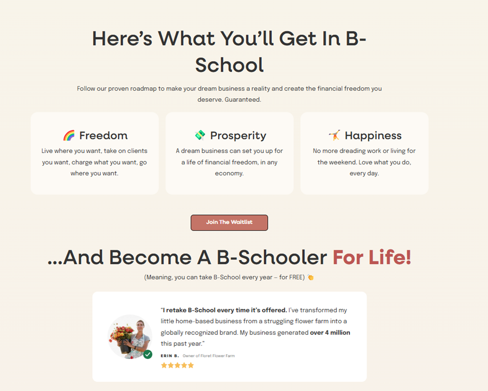 screenshot marie forleo b school website