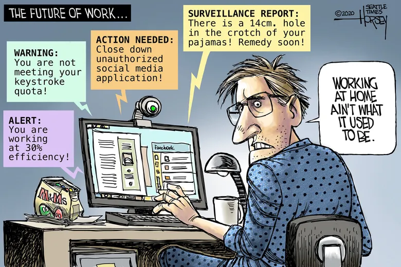stressed out white man trying to work from home while being harassed by management